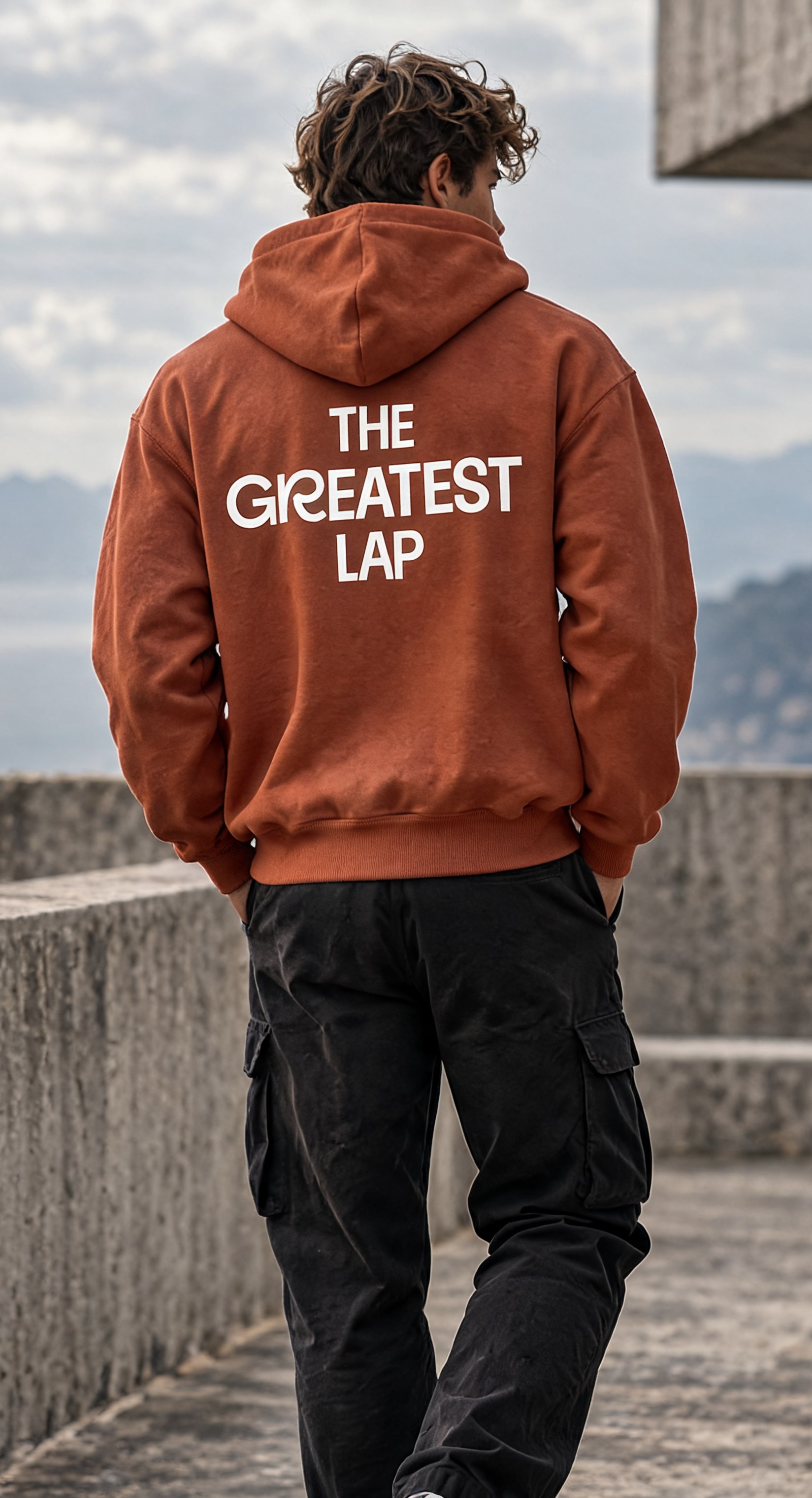 The Greatest Lap Hoodie, Red Sand, back print